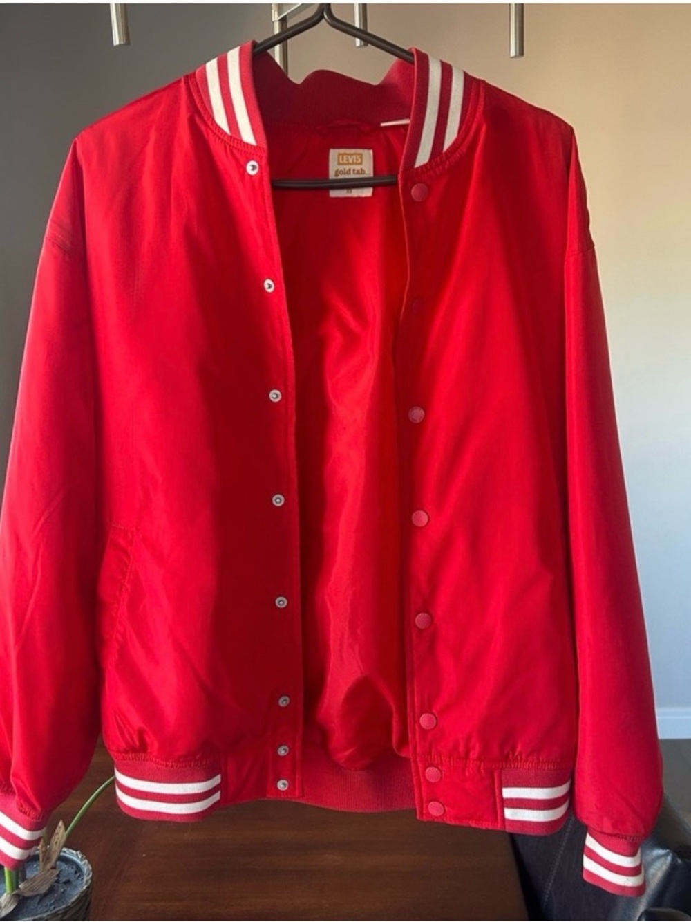 Signature by Levi Strauss gold label Red Varsity Jacket with White Stripes